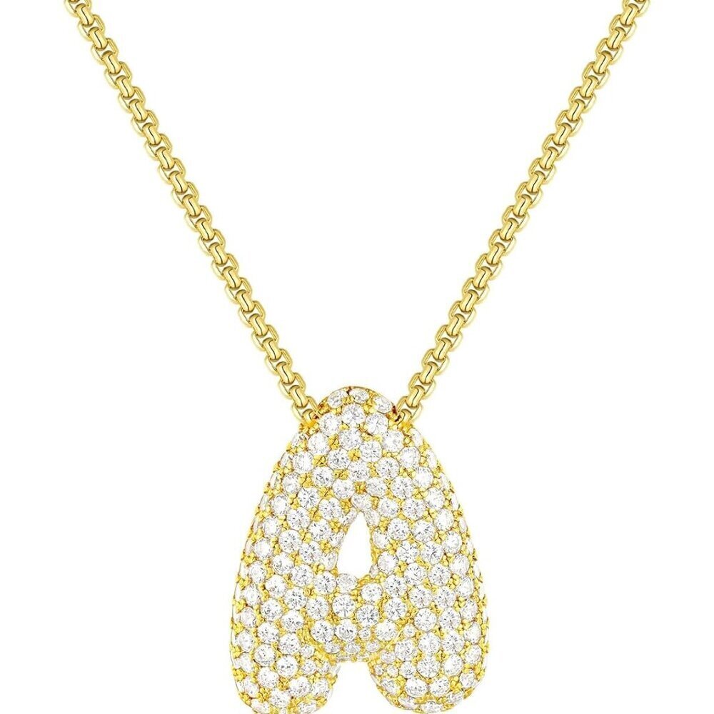 Bubble Letter Necklace Brass 20mm Oversized Pendant Gift Women